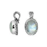 AP-8025-RM Sterling Silver Oval Shape Pendant With Rainbow Moonstone & Enhancer Pendant Bail Jewelry Bali Designs Inc